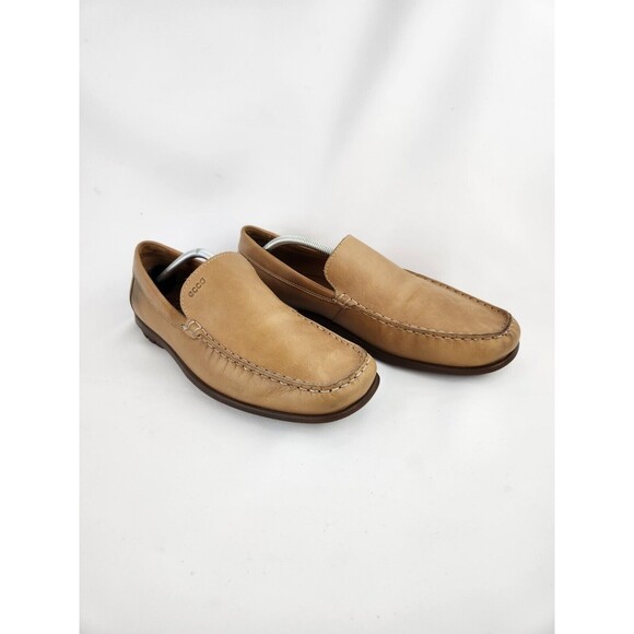 Mens Ecco Tan Brown Genuine Handsewn Leather Driving Moccasins Loafers 46 Sz 12‎ - Picture 1 of 16